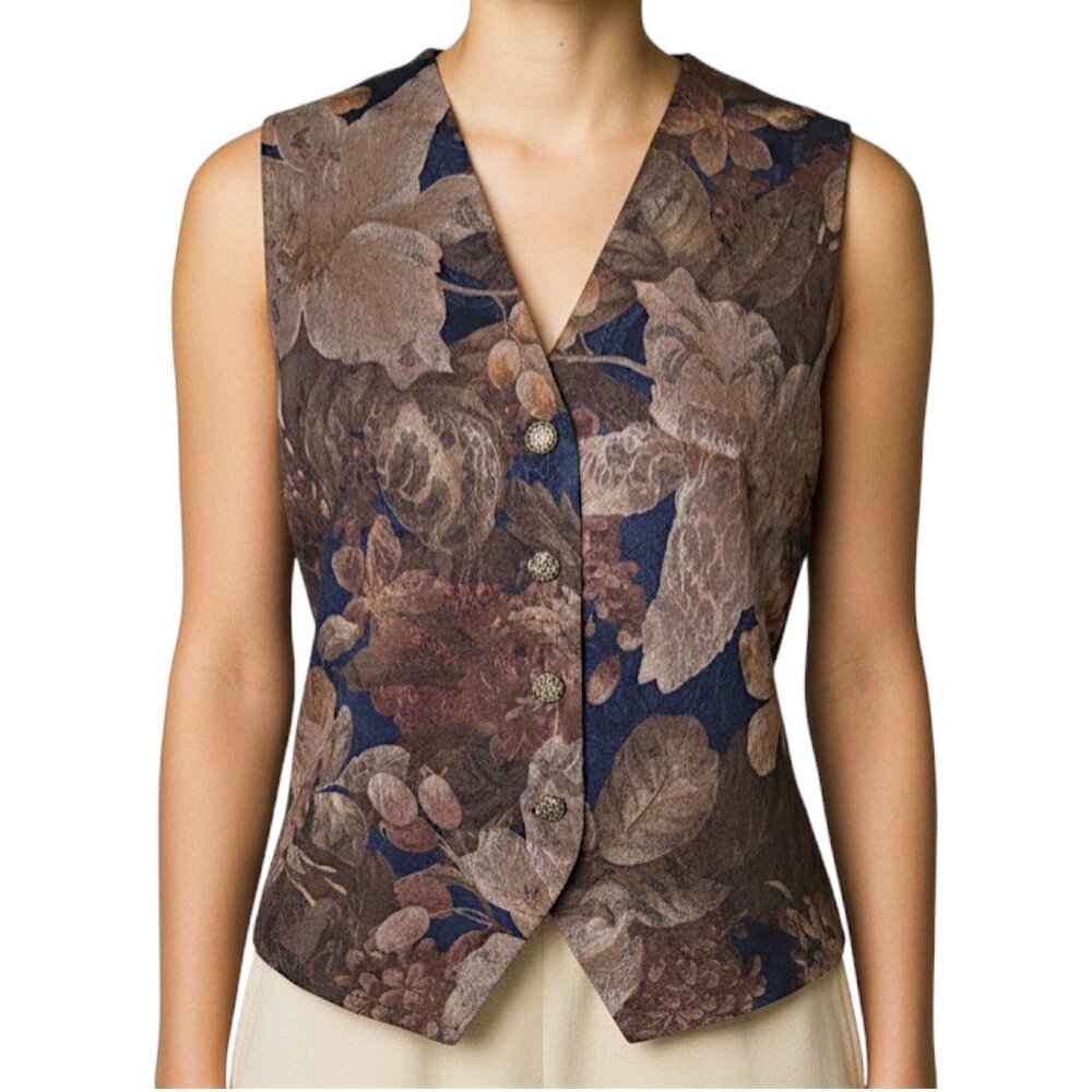 J.McLaughlin Vintage Floral Decorative Button Vest Women's Size M